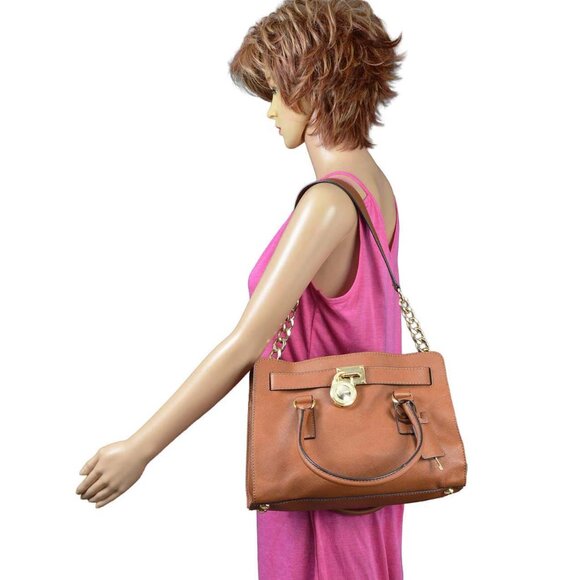 Michael Kors Brown Cross grain Leather Hamilton Satchel Handbag - Picture 16 of 16